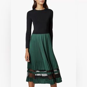 Ted Baker London - knit dress with attached pleated dark green silk skirt
